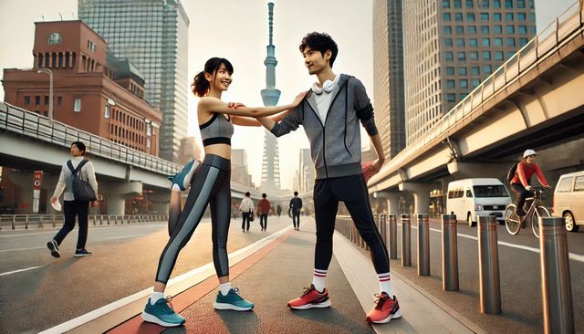 guのスニーカーでランニング