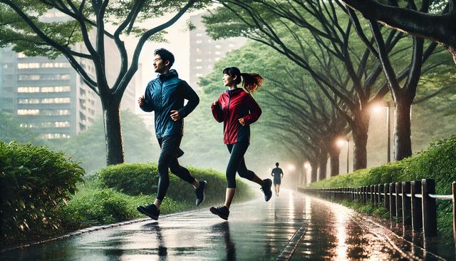 ランニングシューズで雨