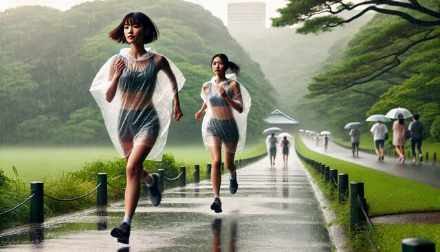 使い捨てポンチョでレース前の手軽防寒